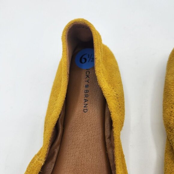 Lucky Brand Erin Mustard Yellow Suede Slip On Ballet Flats 6.5 Womens New - Picture 6 of 7